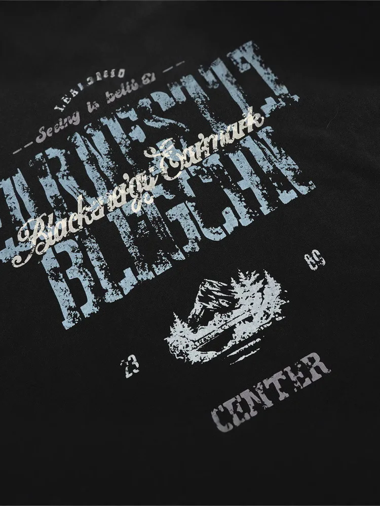 American Street Style Men's T-Shirt Unisex Washed Vintage Distressed Short Sleeve New Loose Trendy Men's Top