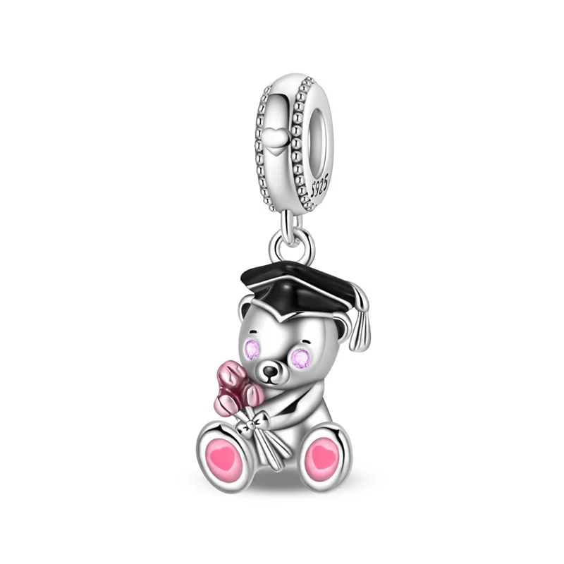 925 Sterling Silver Graduation Bear Charms Pendant Fit Original Bracelet DIY Women Engagement Jewelry Gift