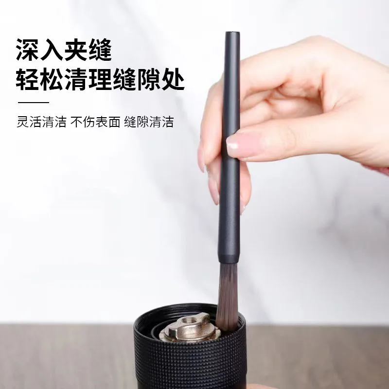 2-in-1 Coffee Cleaning Brush Set, Hard & Soft Bristle for Grinder/Espresso Machine/Countertop, Durable Wood Handle