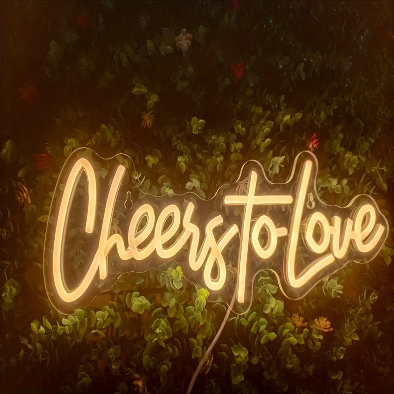 

Love neon sign, warm white neon sign for wall decoration, cheers to you light up sign for wedding, engagement, USB powered neon