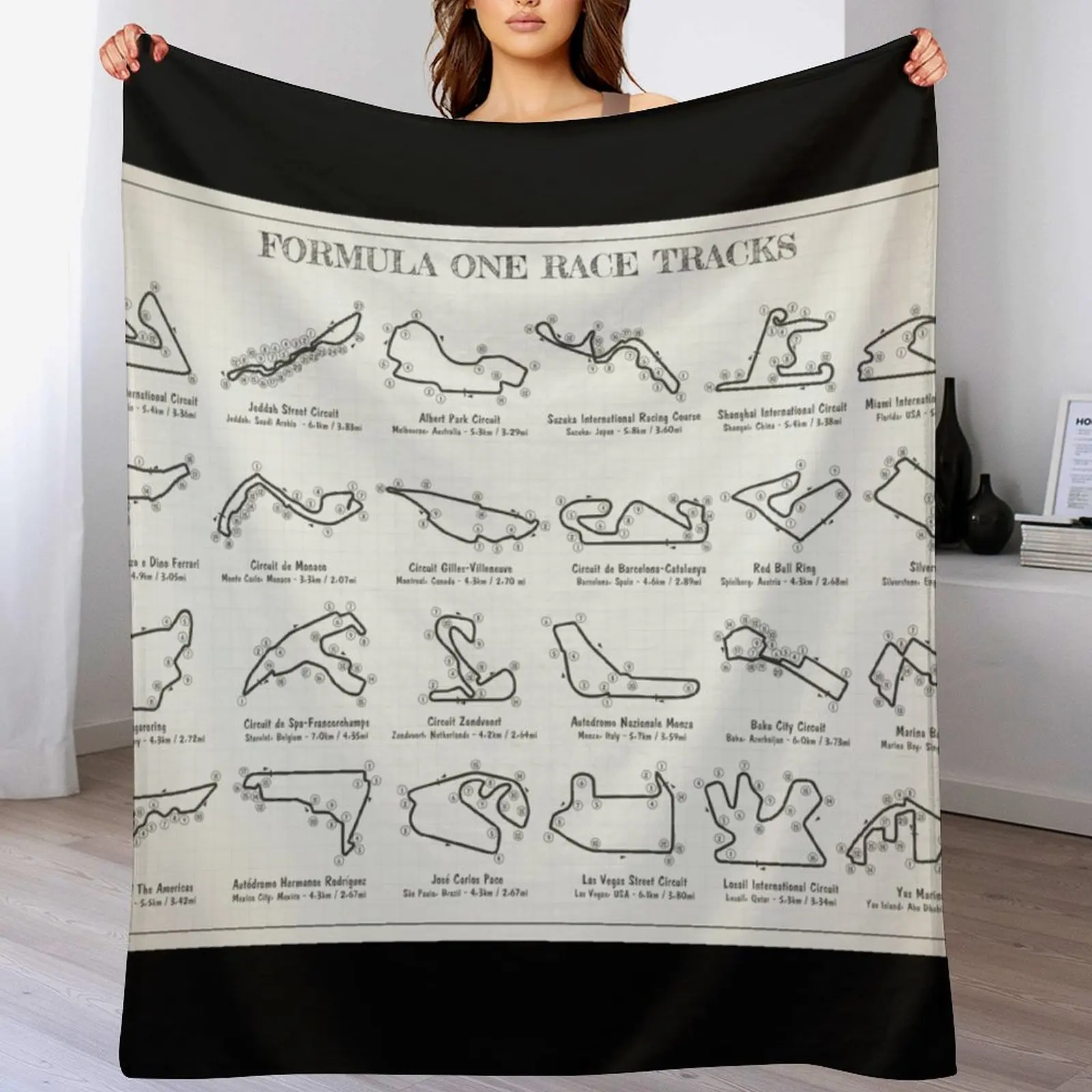 F1 Race Tracks (Blueprint - Light Ivory) Throw Blanket Large Winter beds Softest Blankets