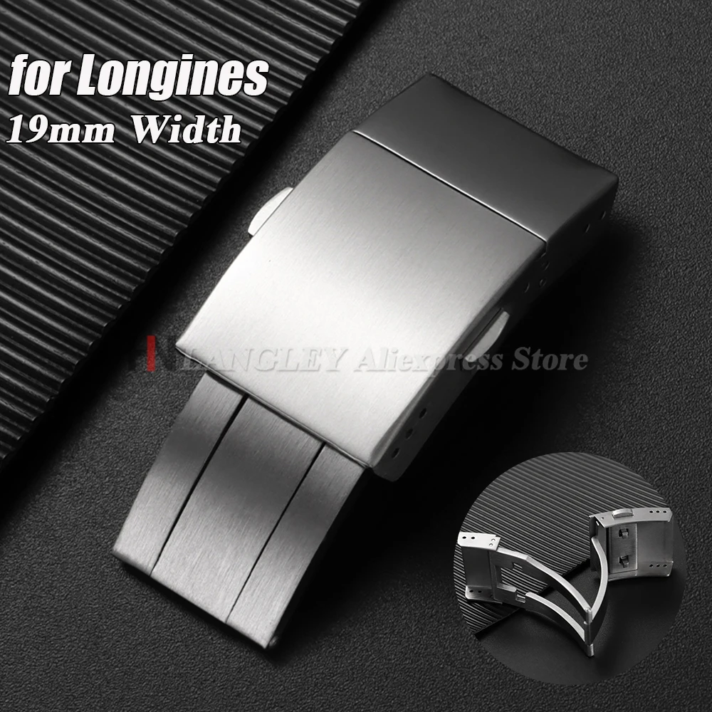 Fivela de relógio de aço inoxidável de 19mm para Longines para HydroConquest L3 pulseiras de borracha masculinas com fecho dobrável botão de substituição