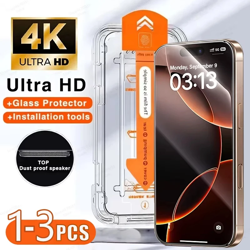 

3Pcs HD Screen Protector for iPhone 17 16 15 14 Pro Max 13 12 Mini 11 16e 15 16 Plus XR XSMax 6 7 8 Dust Free Installation Glass