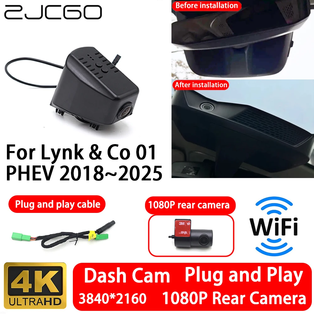 for Lynk & Co 01 PHEV 2018~2025 4K Front Rear Camera Dash Cam Wifi Plug and Play Video Recorde Loop Recording Night Vision