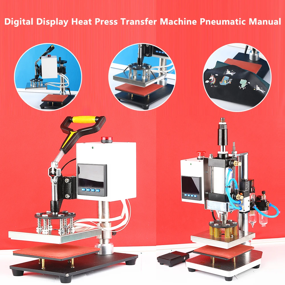 Pneumatic Manual Digital Display Heat Transfer Machine 150x150mm T-shirt Printing Stamping Swing Away Sublimation Printer Tools