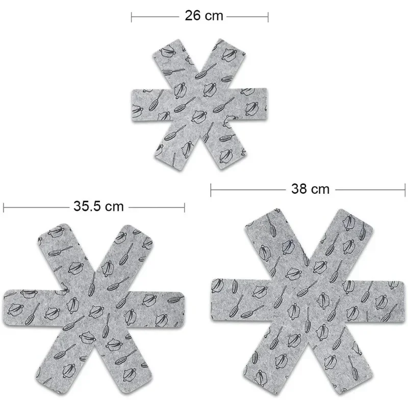 3Pcs/Set Kitchen Non Stick Pot Bottom Felt Protective Pad to Prevent Scratching Separate Surfaces for Cookware Heat Resistant