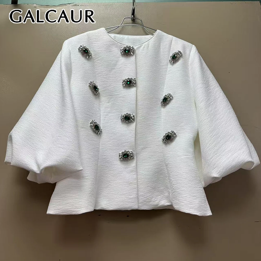 

GALCAUR однотонная футболка с пуговицами, темпераментная женская футболка с круглым вырезом и рукавами-фонариками, свободная элегантная женская футболка, модный осенний стиль