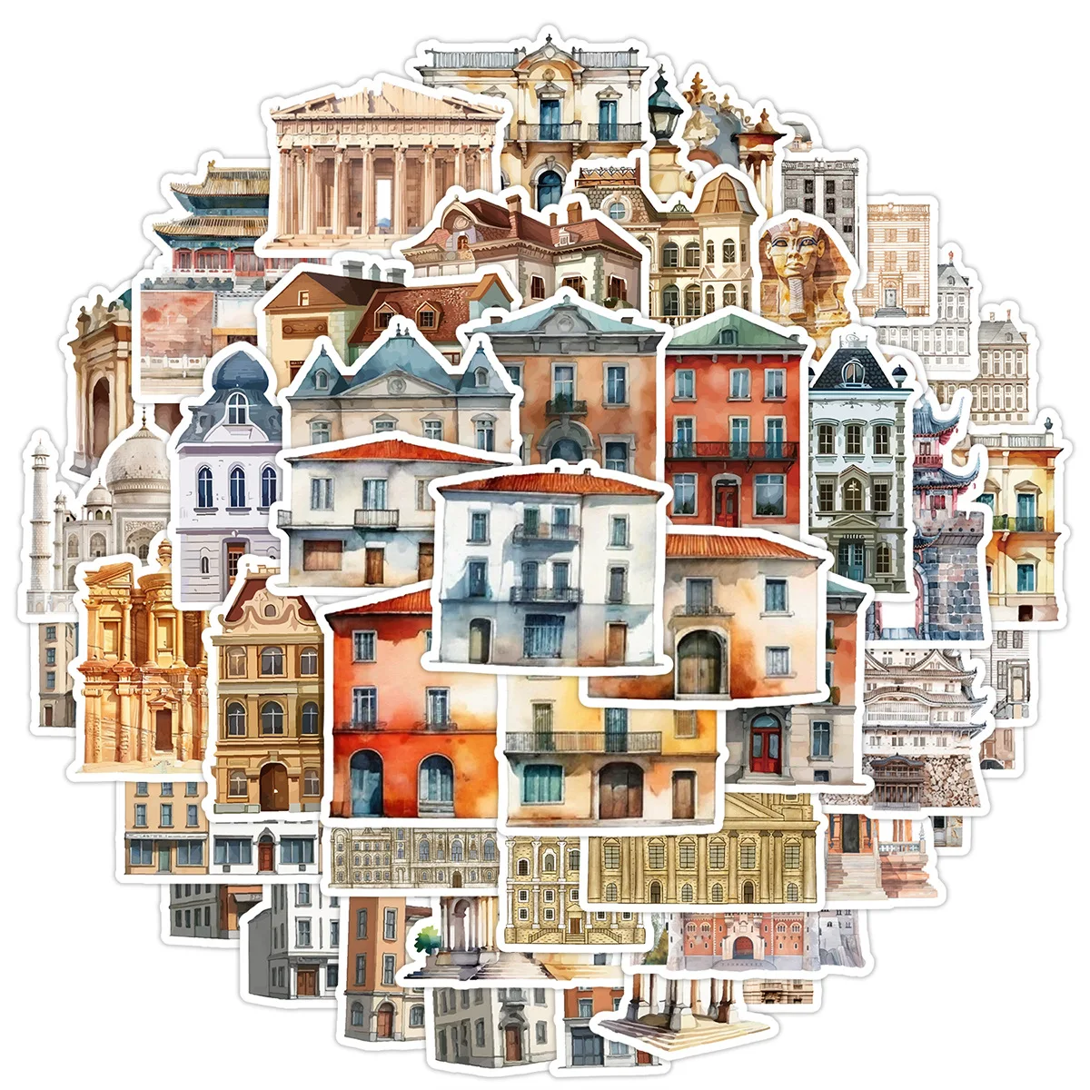 50PCS Architecture Series Graffiti Stickers Water Cup Computer Waterproof Decoration Stickers Creative Stationery Stickers