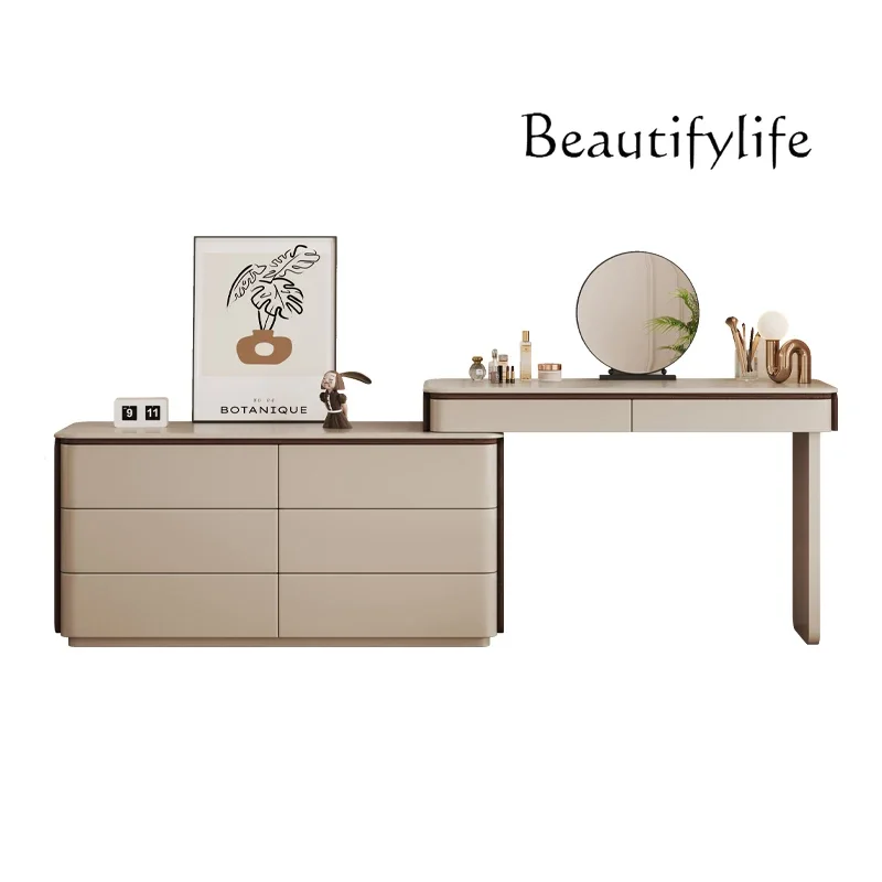 X Light Luxury Solid Wood Cream Style Dresser Simple Modern Makeup Table Chest Cabinet Integrated Bedroom Retractable Locker