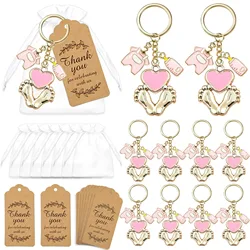 12 set Baby Shower Gifts Guests Footprint Keychains Christening Baptism Party Favors Girl Boy Thank You Decor Wedding Souvenirs