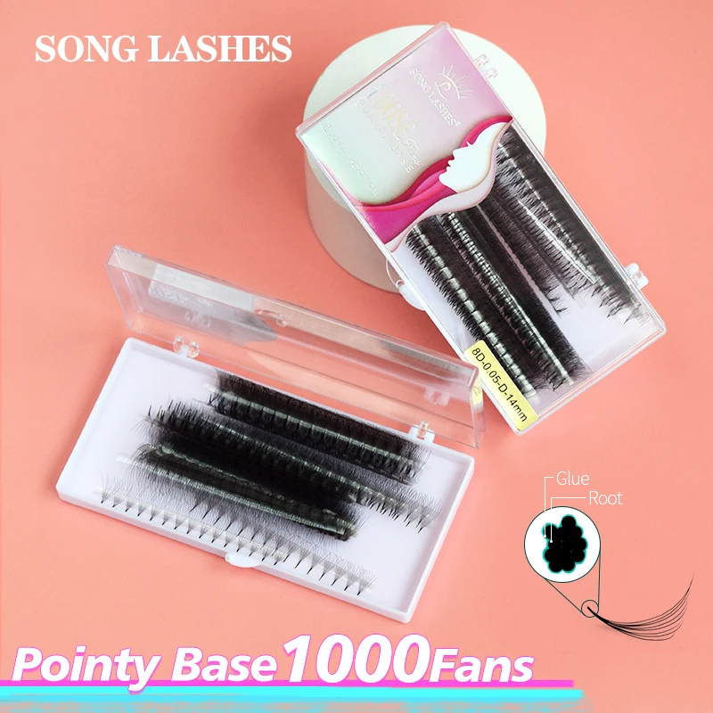 Song Lashes Fack Lashes Ultra Speed 3D 10D  Promade Pointy Stem 1000Fans C D Curl Volume Nature Eyelash Extension Makeup