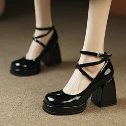 2024 High Quality Women's Shoes Spring and Autumn Fashion Solid Color Round Toe One-line Buckle Women's Super High Heels