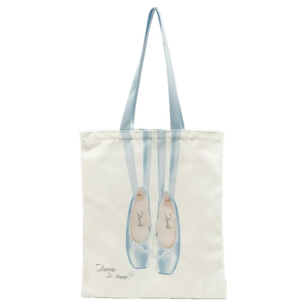 

Canvas Ballet Shoulder Bag Sweet Korean Style Toe Shoes Drawstring Bag Casual Large Capacity Mini Bag Pendant Travel
