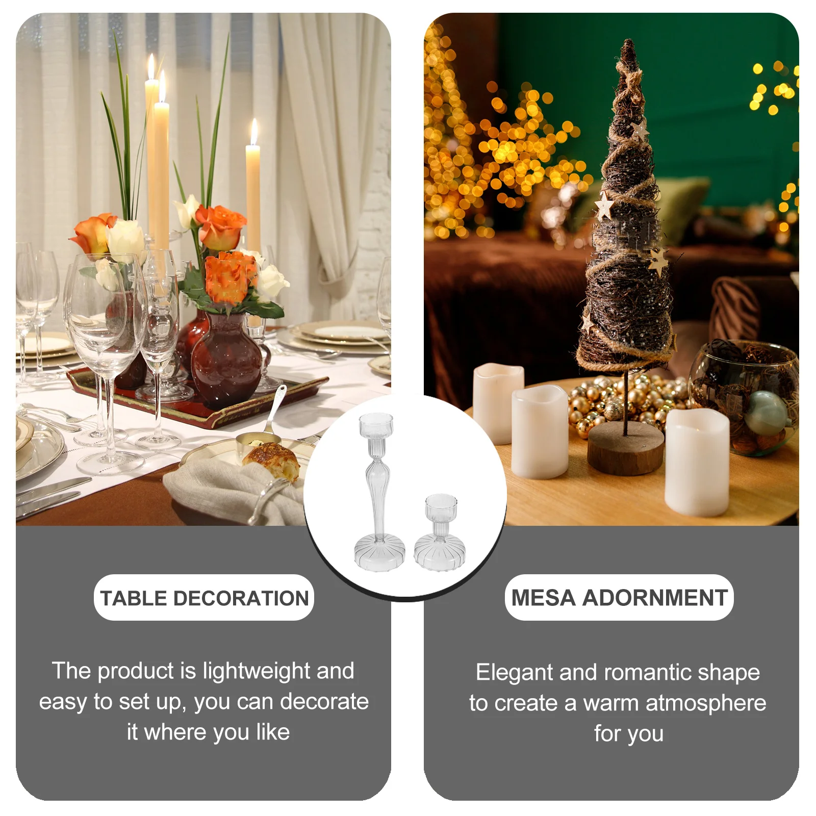 

2Pcs Glass Holders Clear Smooth Surface Heat Resistant for Home Bar Restaurant Table Centerpiece Decorative Candlestick