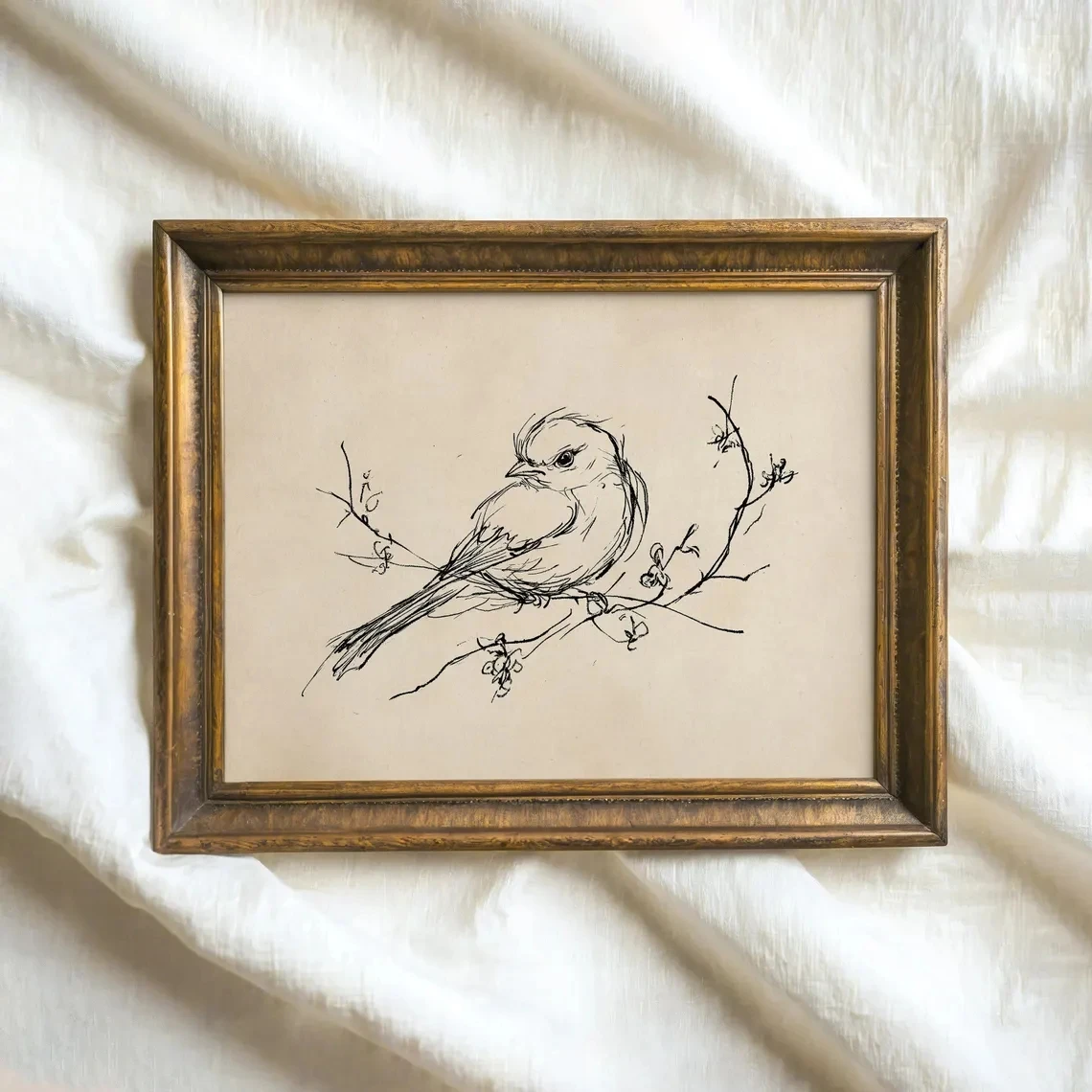 Vintage Bird Sketch Canvas Print Minimalist Spring Printable Wall Art Nature Line Drawing Poster Rustic Farmhouse Beige Decor
