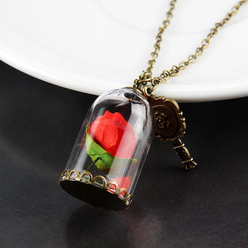 Beauty and the Beast Necklace Rose in Terrarium Pendant His Beauty/Her Beast Fairy Tale Movie Victorian Jewelry anniversary gift