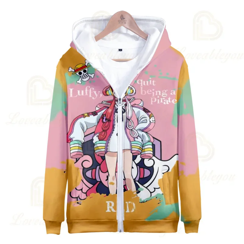 Anime One Piece 3D Zipper Hoodie Uta Cosplay Costume Zipper Hoodie Casual Pullover Tops Men 2023 Boys Girls Costume