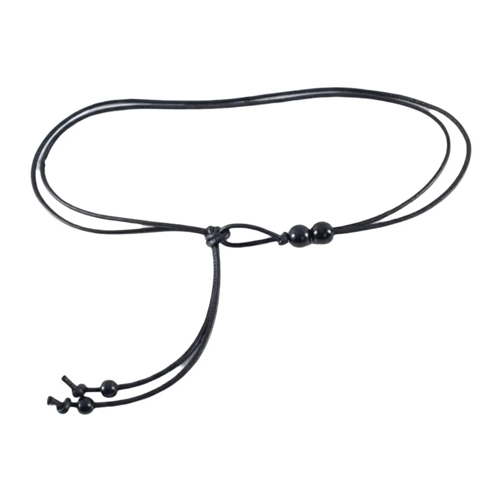 

Simple Slim Rope Waist Chain Bead Tie Rope Leather Waistband Chinese Style Adjustable Thin Belt Waist Decor