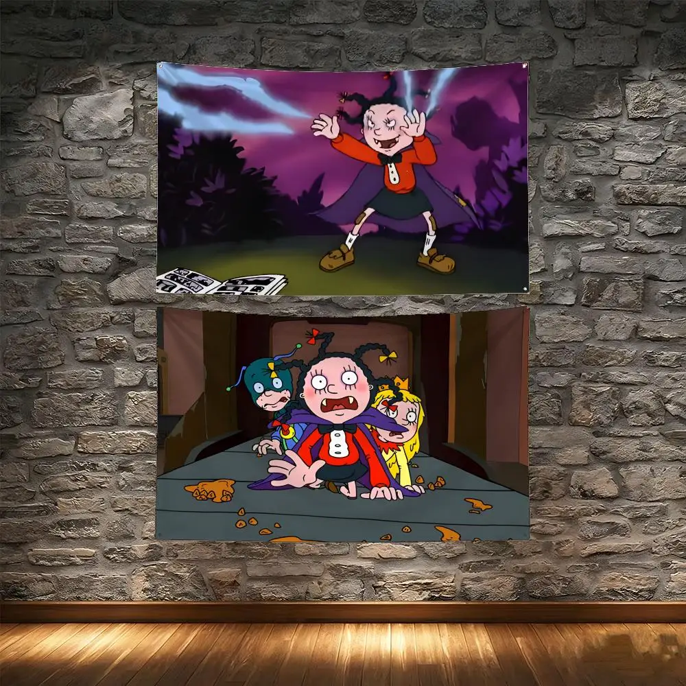 Kids Cartoon M-Mona the Vampire Flags Tapestry Creative Pattern Photo Living Room Wall Art Party Outdoor Decor