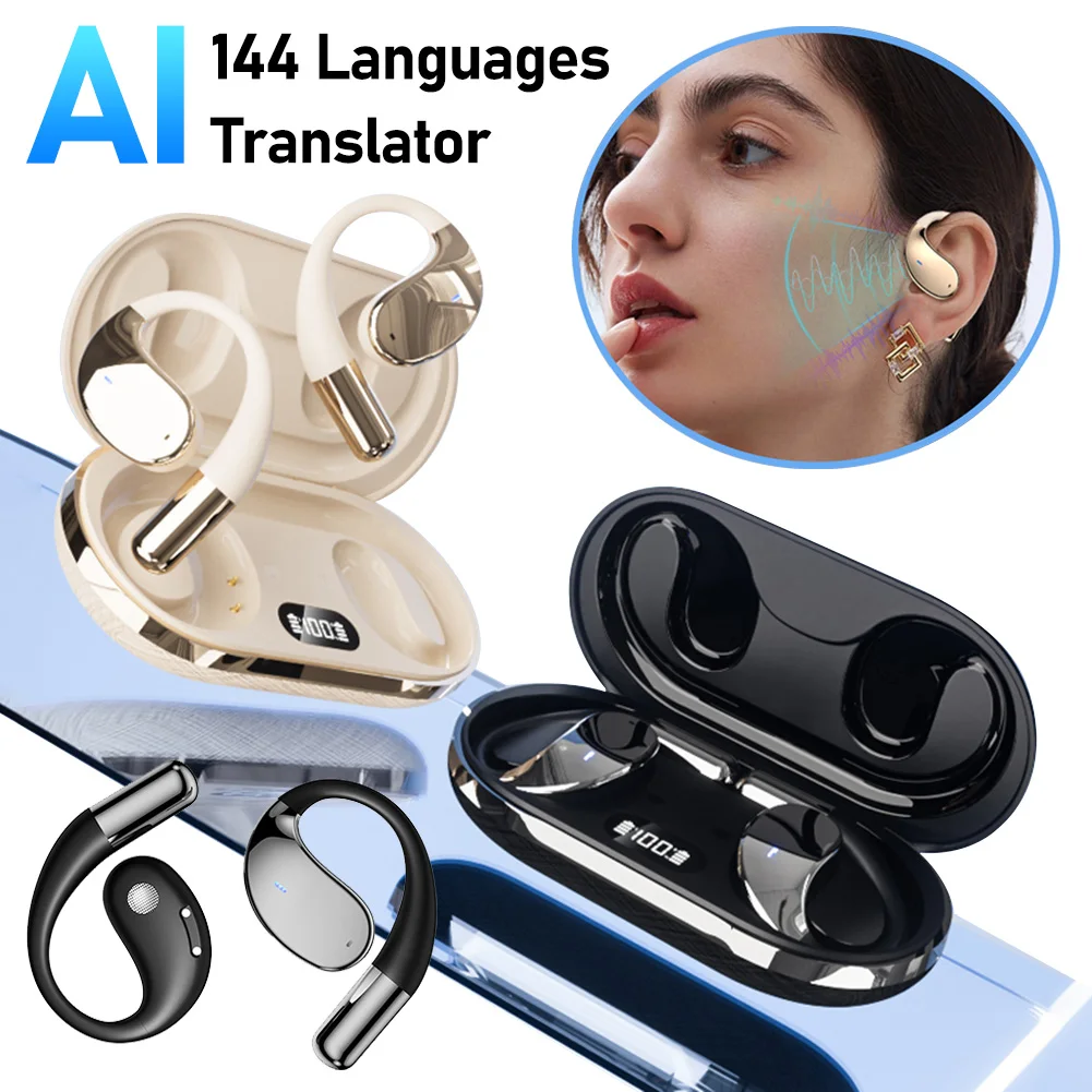 144 Languages Real Time Translator Earbuds Wireless BT Translation Earphones Noise Cancelling Language Translation Devie