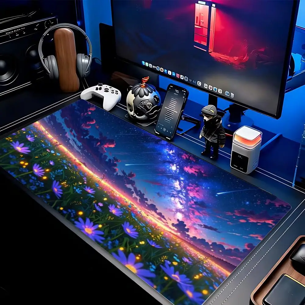 XXL Gaming Mouse Pad Anime Star Daisy Lotus Sunset Sunflower Deskmat Non-Slip Rubber Mouse Mat Keyboard Mausepad Desktop Mats