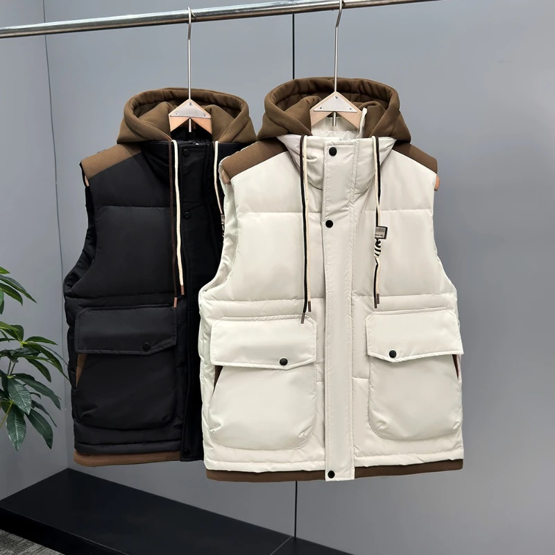 

Мужской и женский зимний жилет с капюшоном, толстые парки, куртка без рукавов, лоскутный повседневный теплый жилет, верхняя одежда для пар, мужская хипстерская одежда унисекс
