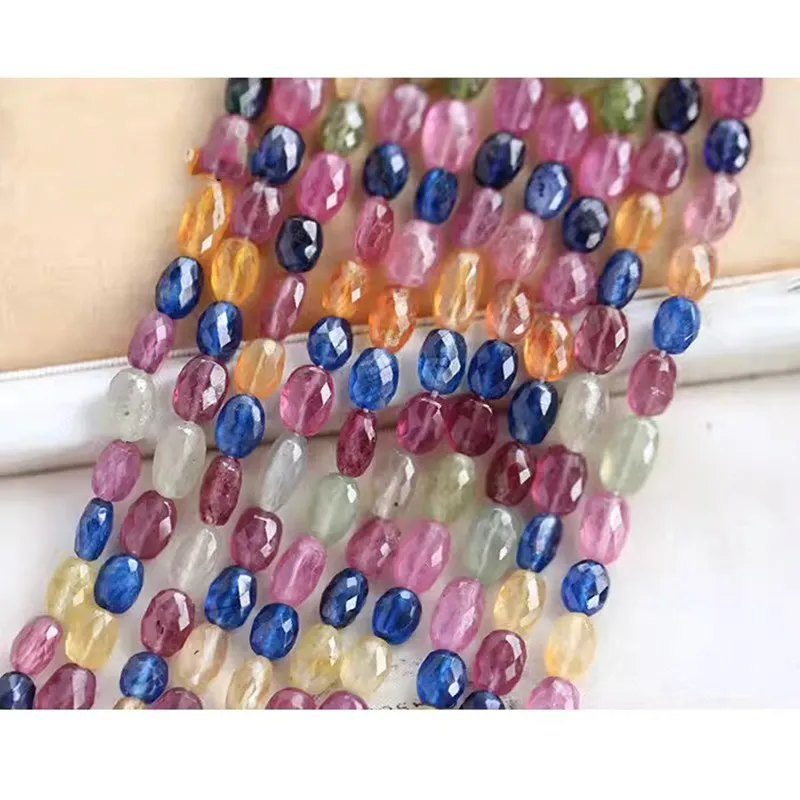 Sapphire multicolor oval faceted baroque 5-6mm 40cm for making jewelry necklace  FPPJ wholesale loose beads