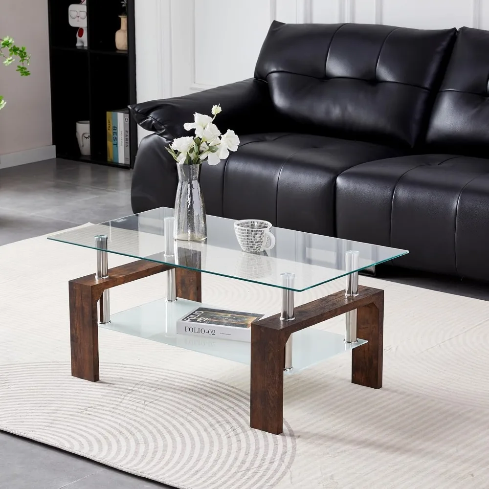 

Rectangle Glass Coffee Table with Simple and Classical Inspired Design, Easy Assembly for Modern Living, 39.5 * 2