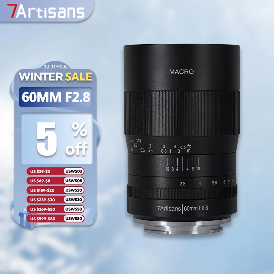 7artisans APS-C 60mm F2.8 Macro Lens for Camera Insect Photography with Sony E Mount A5000 A6400 A7RIII ZVE10 FS5 FS7