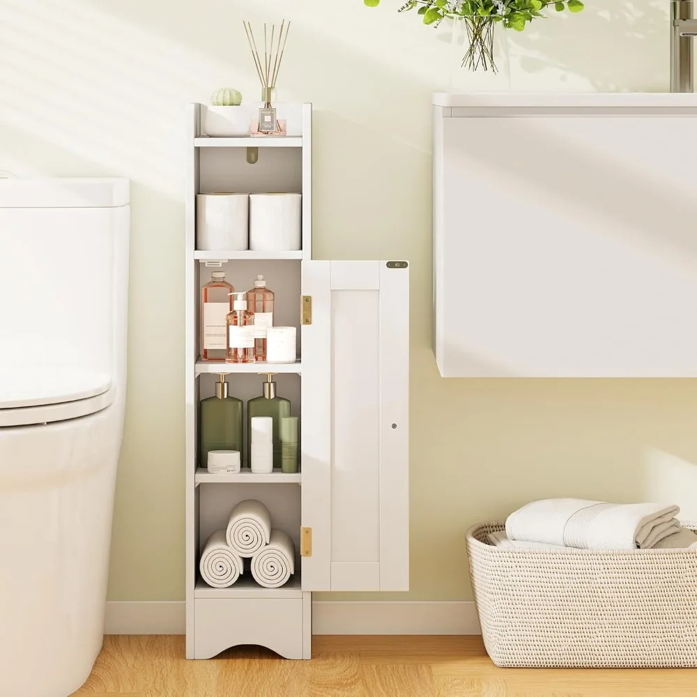خزانة تخزين الحمام ذات الزاوية المدمجة مع باب وأرفف قابلة للتعديل، وحامل ورق تواليت موفر للمساحة #2