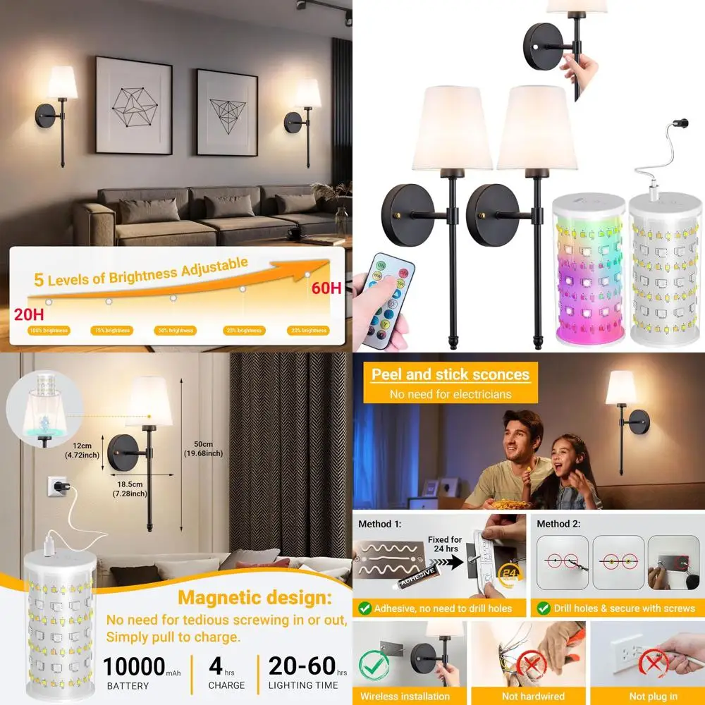 

Беспроводное настенное бра на батарейках: Easy Peel & Stick, перезаряжаемый светодиодный настенный светильник для декора спальни