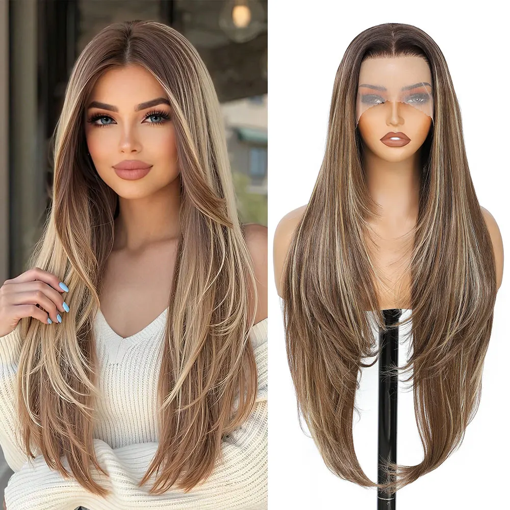 

Синтетические парики спереди Gladys, длина 30 дюймов, натуральный черный, прямой, 13x4, кружевной фронтальный парик, термостойкий, свободная часть