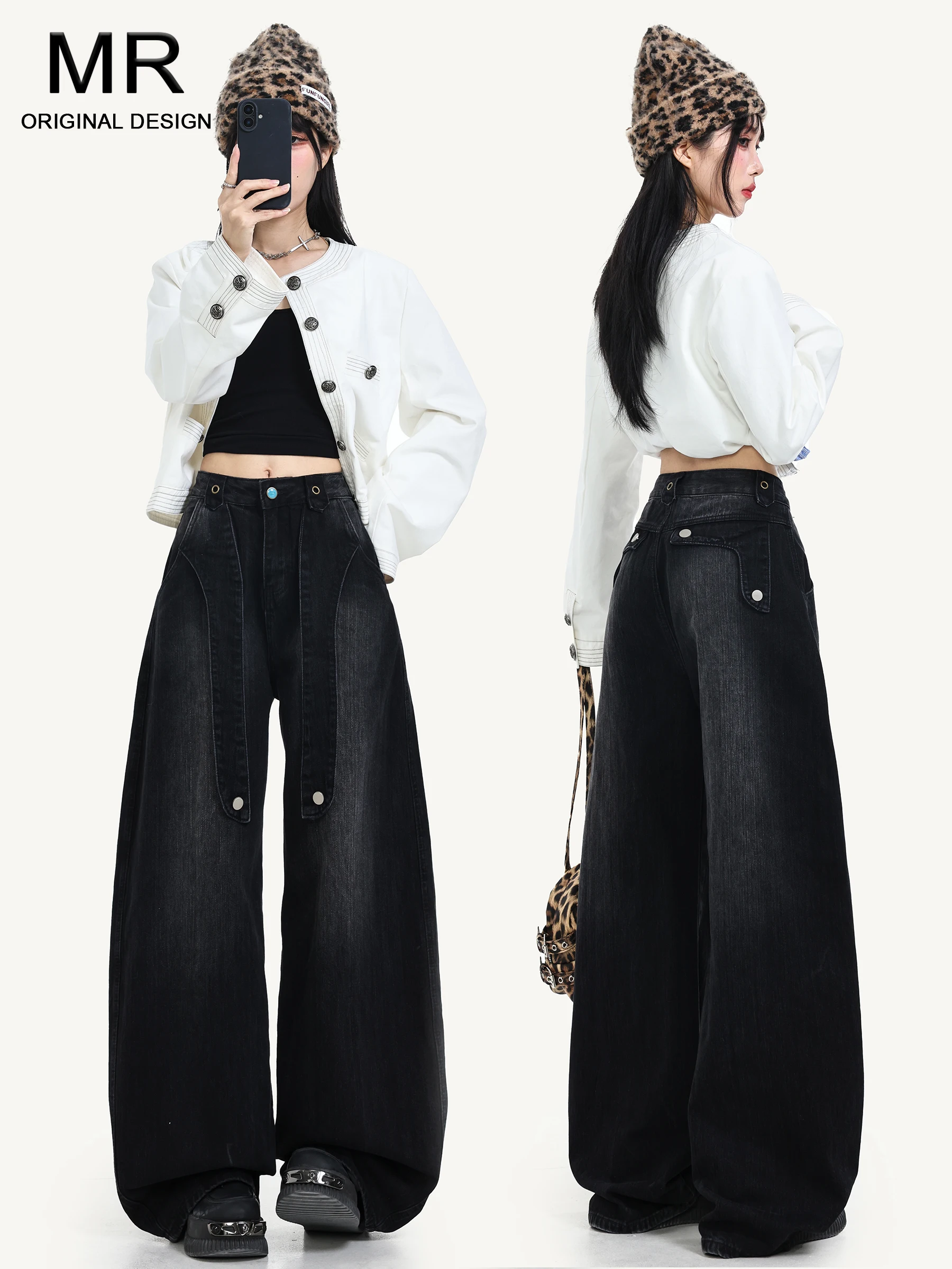 

American Style High Waist Wide Leg Jeans Women Summer New Loose Slimming Design Sensation Floor Length Knife Pants