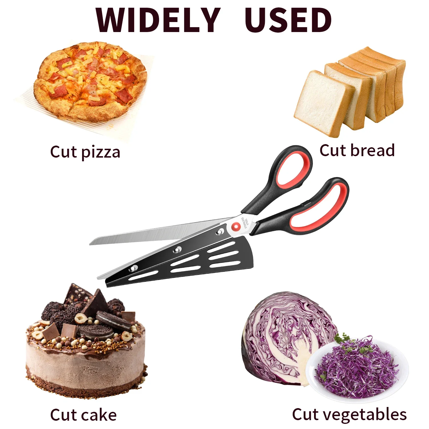 مقص مجرفة بيتزا من الفولاذ المقاوم للصدأ قابل للفصل ، مقص طعام 2 في 1 ، مقص خبز مطبخ ، منزلي