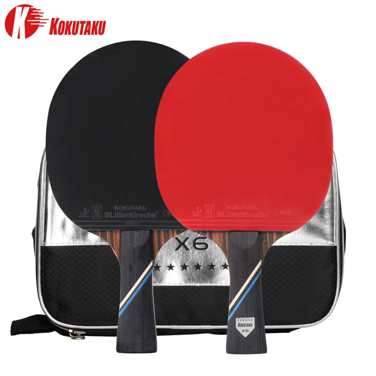 KOKUTAKU ITTF Professional 6 Star Ping Pong Racket Carbon Table Tennis Racket Bat Paddle Set Pimples in Rubber with Bag