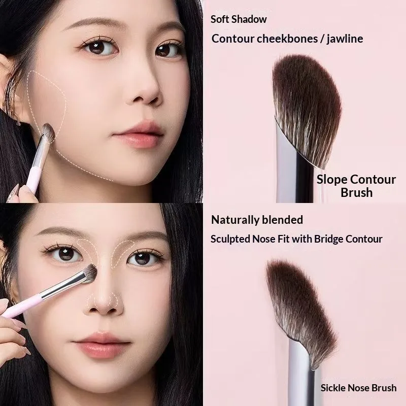 LISHU Angled Contour Brush Dual Ended Blush Eyeshadow Makeup Brush for Nose Cheek Blending Powder Foundation Bronzer Applicator