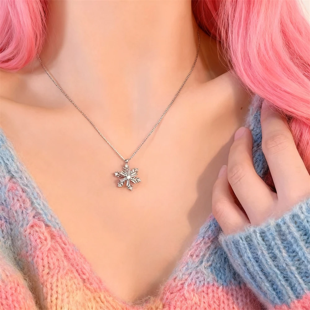 ندفة الثلج سترة قلادة كريستال الزركون قلادة العصرية قابل للتعديل سلسلة للنساء الفتيات الشتاء مجوهرات هدية الملحقات #1