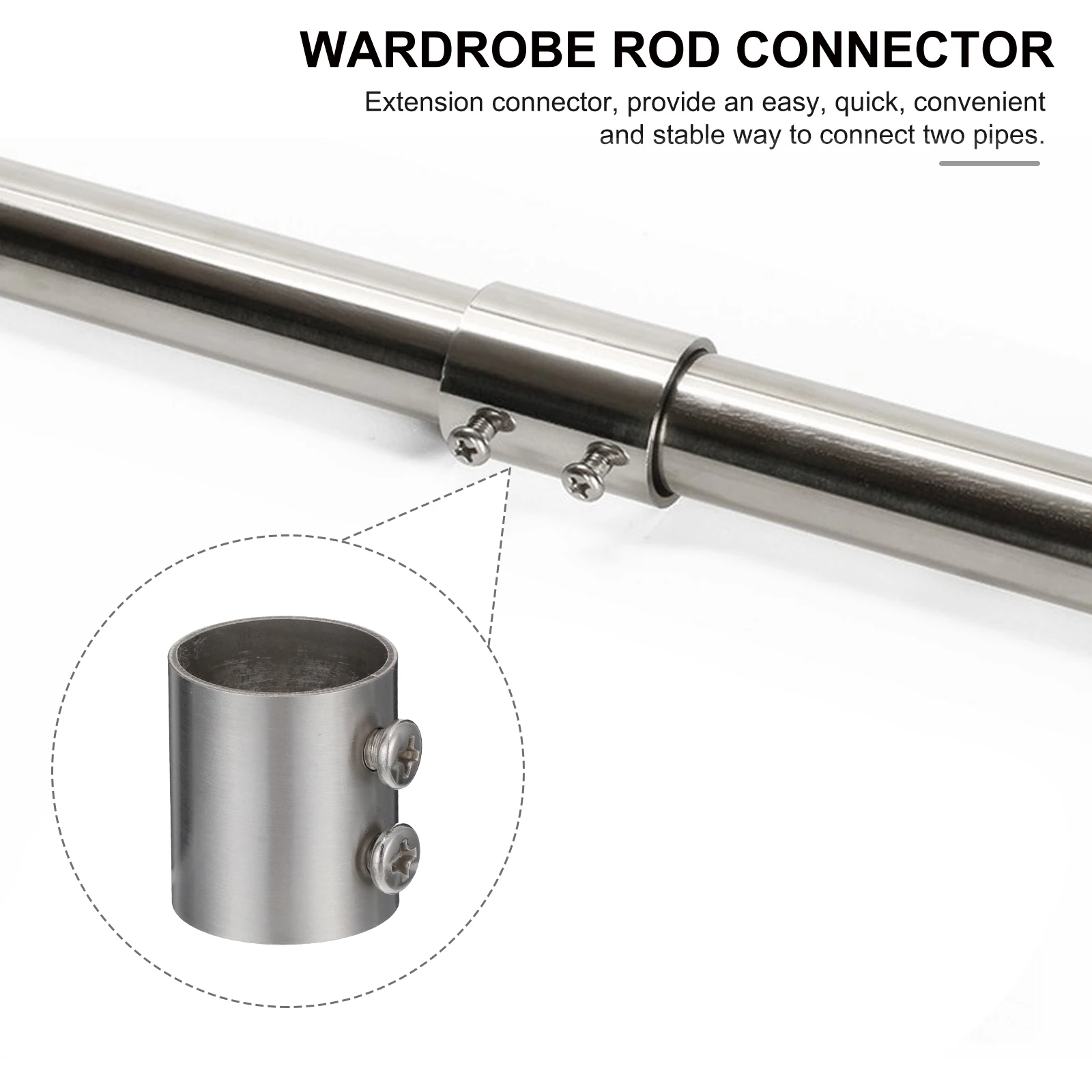 

5pcs Extension Connector Stainless Steel Wardrobe Rod Pipe Connector for Curtain Closet Clothesline Extendable Support