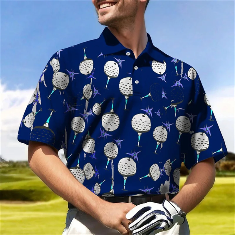 Fun 3D Printing Golf Men Shirt Fashion Casual Sports Polo Shirt Summer Breathable and Comfortable Short Sleeve Polo Neck T-shirt