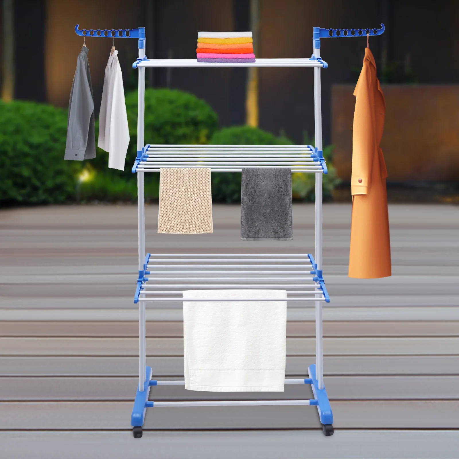 Étendoir à vêtements pliable, support pour sèche-linge en acier inoxydable avec espace à 4 niveaux et ailes latérales, organisateur de linge peu encombrant