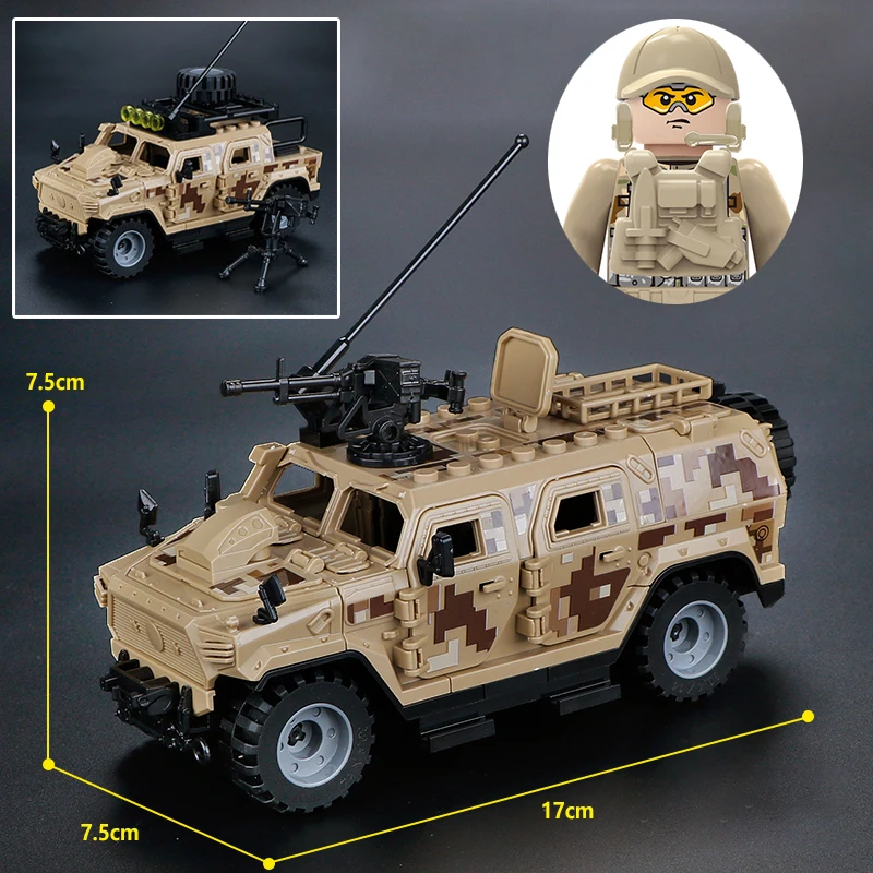 Modern Military SWAT Army Figure Armored Vehicle Car Model Weapon Guns Special Forces Police Gangster Soldier Building Block Toy 