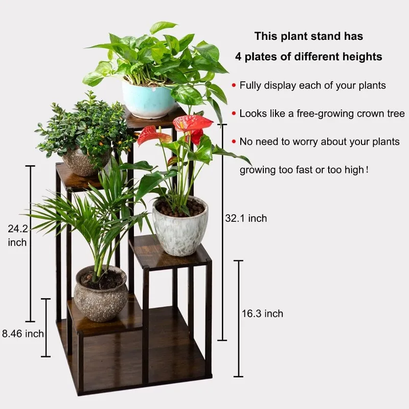 COPREE Bamboo 4 Tiers Plant Stands, Planter Pot Holder Shelf, Indoor Outdoor Flower Display Organizer Storage Rack, Heavy Duty