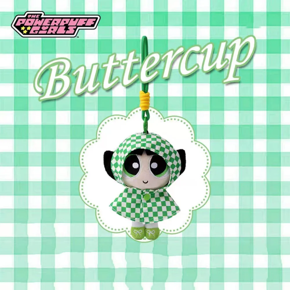 حقيقية Powerpuff الفتيات فقاعات أفخم معطف واق من المطر لعبة الكرتون زهر Buttercup Kawayii ظهره الديكور الدمى المفاتيح هدية