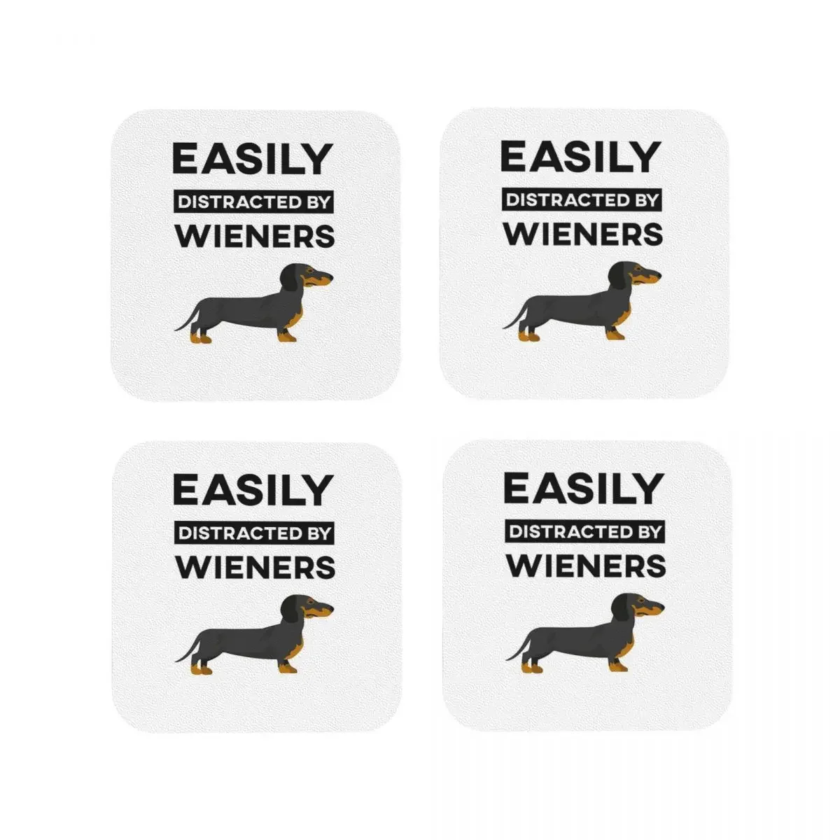 Easily Distracted By Wieners Coasters Coffee Mats Leather Placemats Mug Tableware Decoration & Accessories Pads for Home Kitchen