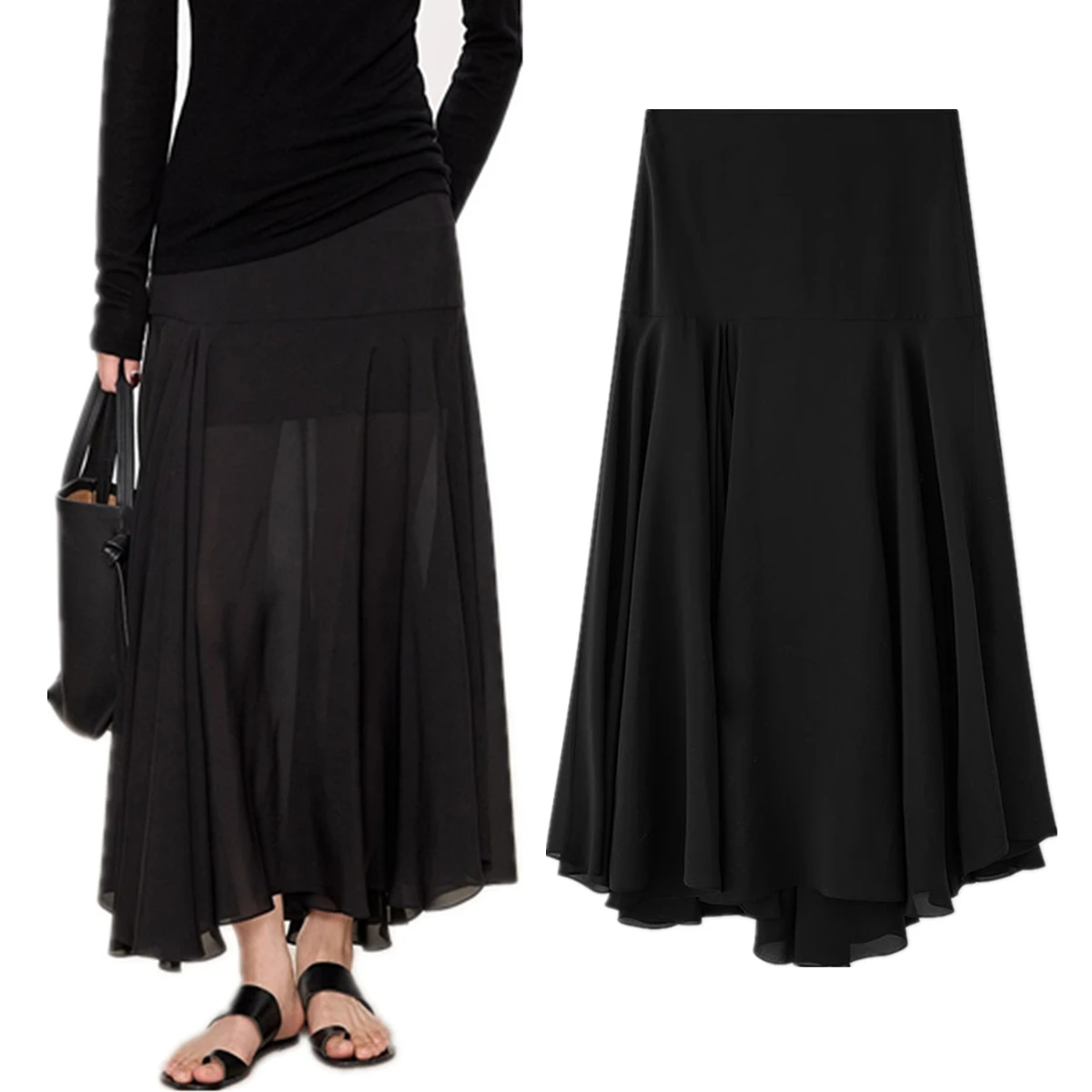 

Maxdutti Minimalist Black Mulberry Silk Chiffon Double-layer Splicing Irregular Skirt Women's Skirt Woman Clothing Faldas Skirts
