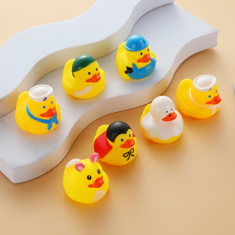 7PCS Rubber Race Fun Educational Musical for Children Squeaky Duck Bath Toys Big Yellow Duck Bathroom Water Bathing Toys