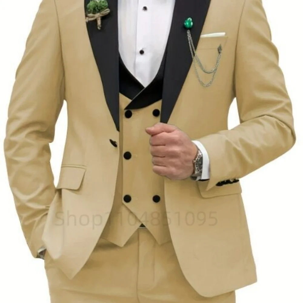 بدلة رجالية أنيقة باللون الأحمر الوردي مكونة من 3 قطع بقصة ضيقة وسترة مزدوجة الصدر طقم سراويل لحفلات الزفاف والعريس وحفلات العمل #5