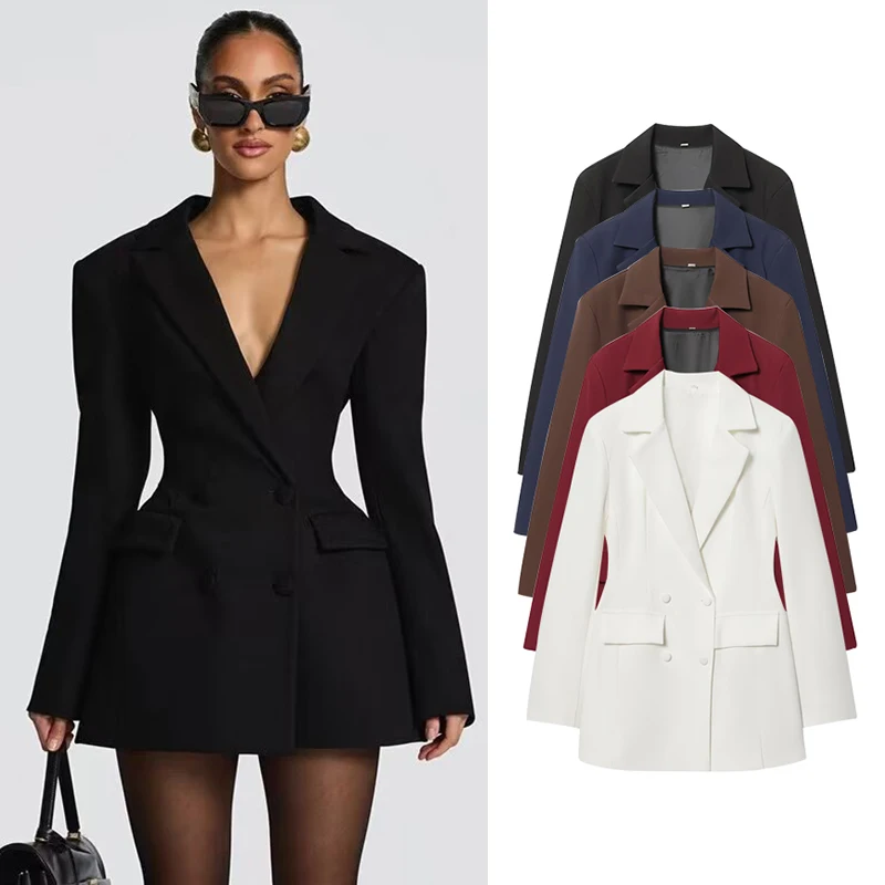 

Женские блейзеры Весна 2026: Новая модная коллекция, приталенный крой, V-образный вырез, элегантный офисный стиль, молодежный, для путешествий, уличный, теплый весенний пиджак