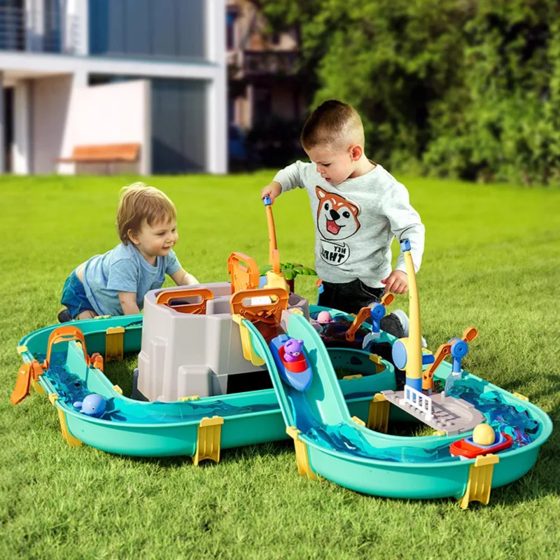 

Large Kids Water Tables 2-Tier Kids Watermill Water Park Playset Outdoor Toddler Activity Table with Water Toy Accessories Gift