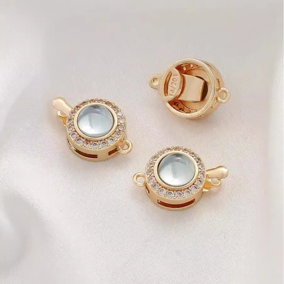 14K Gold Plated Zircon Aquamarine Inlaid Insert Clasp, End Connector, DIY Bracelet Necklace Jewelry Making Accessories